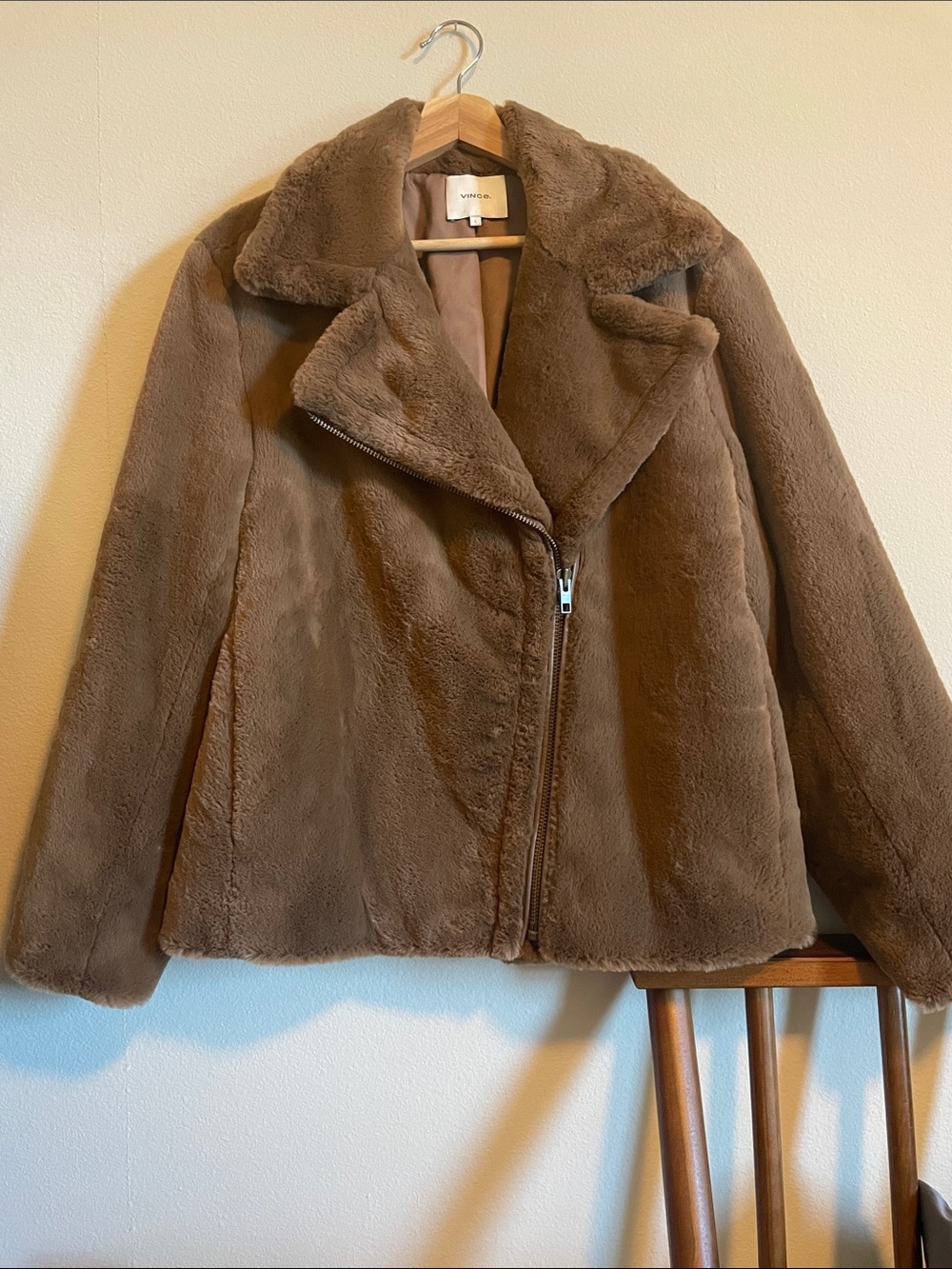 Vince Brown Faux-Teddy Zip Jacket
